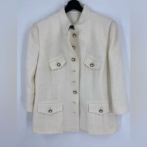 Andrew GN Women’s Tweed Jacket Button Front White Size 48 (16US)